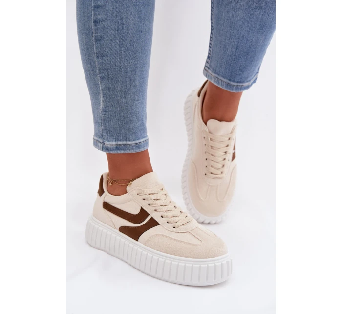 Dámské tenisky na platformě s eko semišem béžové Cadrina Dámské tenisky na platformě s eko semišem béžové Cadrina
