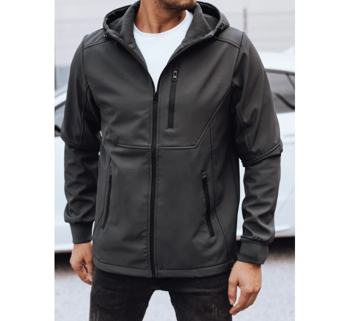 Pánská přechodná softshellová bunda s kapucí tmavě šedá FashionStreet TX4818