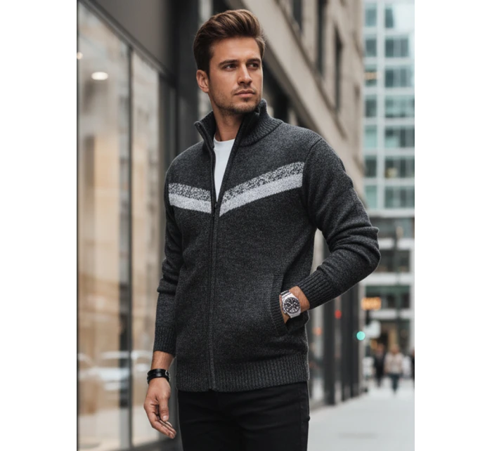Pánský rozepínací svetr tmavě šedý FashionStreet WX2260z