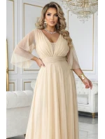 Dlouhé třpytivé plus size šaty s výstřihem a rukávy model 21945491 - numoco basic