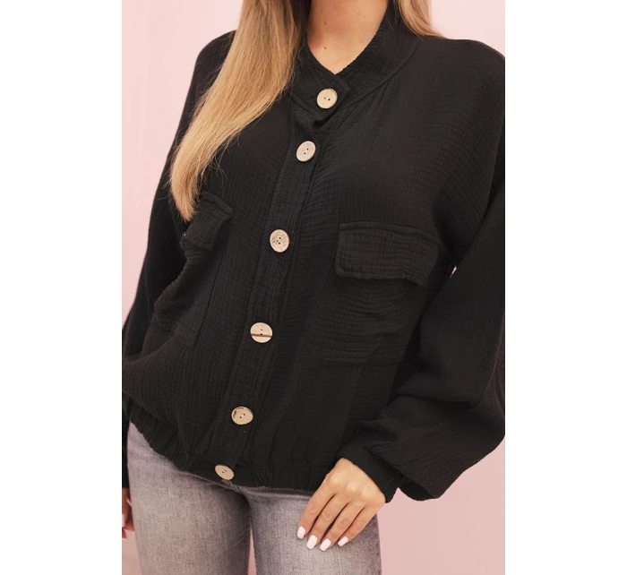 Dámská mušelínová košile s dlouhým rukávem černá