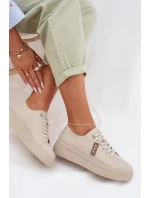 Dámské tenisky z pravé kůže model 22027801 Béžové - D&A Dámské tenisky z pravé kůže model 22027801 Béžové - D&A