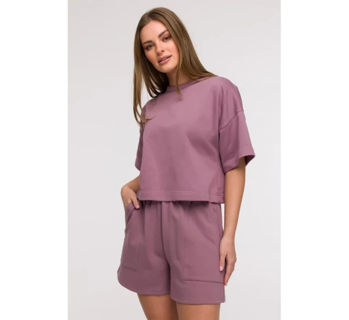 B294 Oříznutá mikina s krátkým rukávem - heather B294 Oříznutá mikina s krátkým rukávem - heather