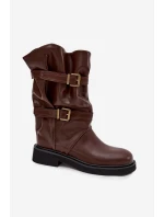 Dámské kozačky ke kolenům s pásky a sponami Halvessa – hnědé