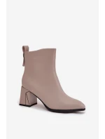 Dámské zateplené kotníkové boty na sloupku z pravé kůže – šedé Vinceza