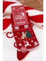 Pánské vánoční ponožky s motivem kočky a stromečku – červené Pánské vánoční ponožky s motivem kočky a stromečku – červené