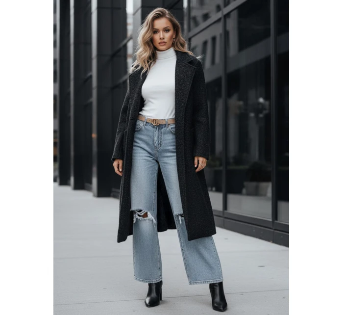 Dámský dlouhý kabát z ovčí kůže černý model 21994154 - Dstreet