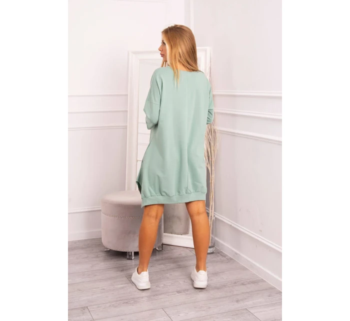 Šaty s potiskem a model 21755714 spodní částí tmavě mátové barvy - K-Fashion