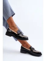 Dámské lakované polobotky mokasíny S.Barski HY336A černé