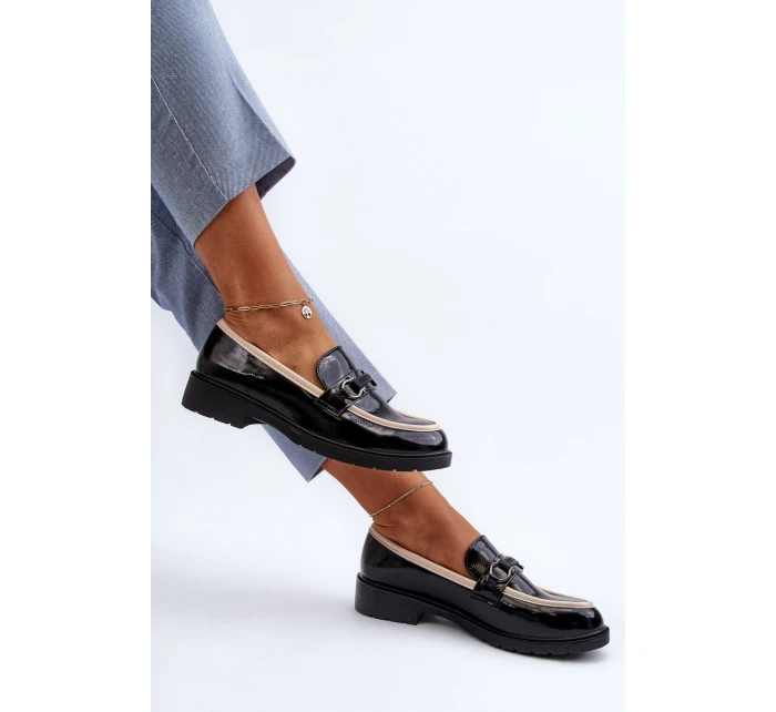 Dámské lakované polobotky mokasíny S.Barski HY336A černé