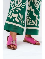 Dámské Sandály S Dekorací Na Plochém Podpatku Eko Sametové Růžové model 21685735 - Boto