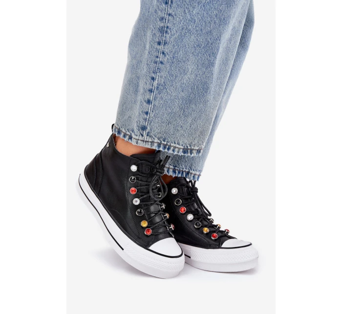 Kožené Vysoké Tenisky Dámské model 21691443 Černé - Goe