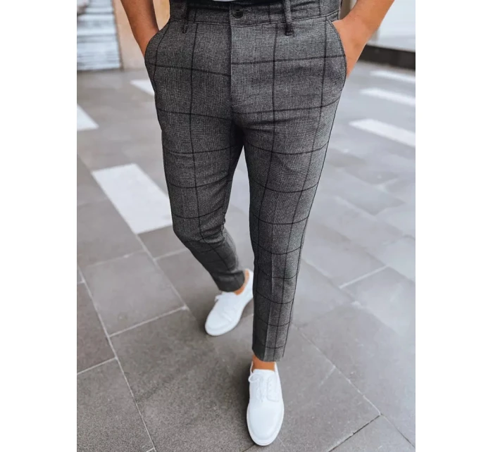 Pánské tmavě šedé kostkované kalhoty FashionStreet UX3956