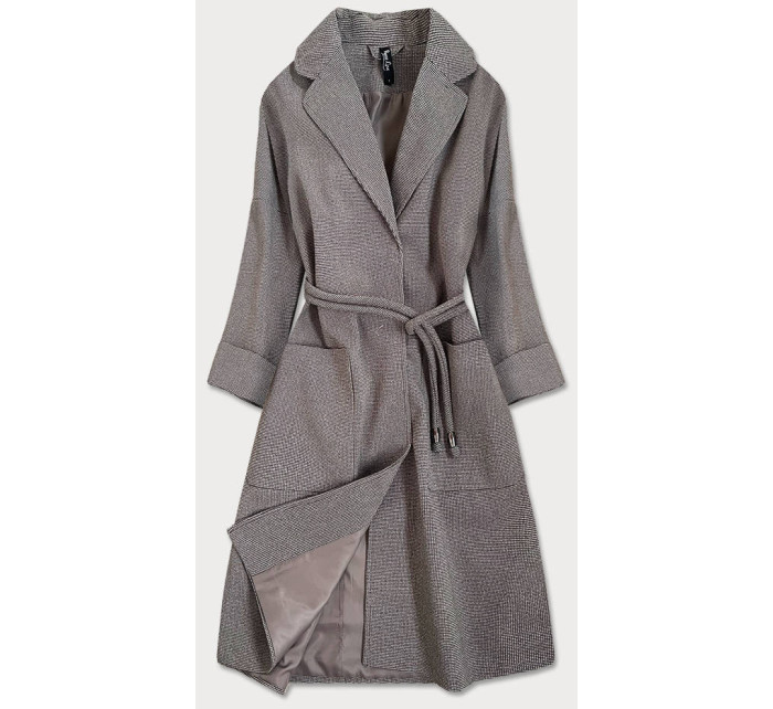 Hnědý károvaný dámský kabát se 3/4 rukávy (2718)