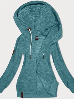 Dámská  mikina v tyrkysové melanžové barvě s kapucí model 21308800 - 6&8 Fashion