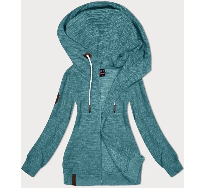 Dámská  mikina v tyrkysové melanžové barvě s kapucí model 21308800 - 6&8 Fashion