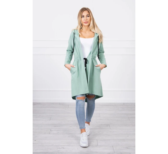 Tmavě mátový plášť s dlouhými zády