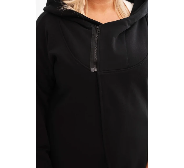 Dámská mikina Plus Size zateplená s kapucí a asymetrickým zipem černá Dámská mikina Plus Size zateplená s kapucí a asymetrickým zipem černá