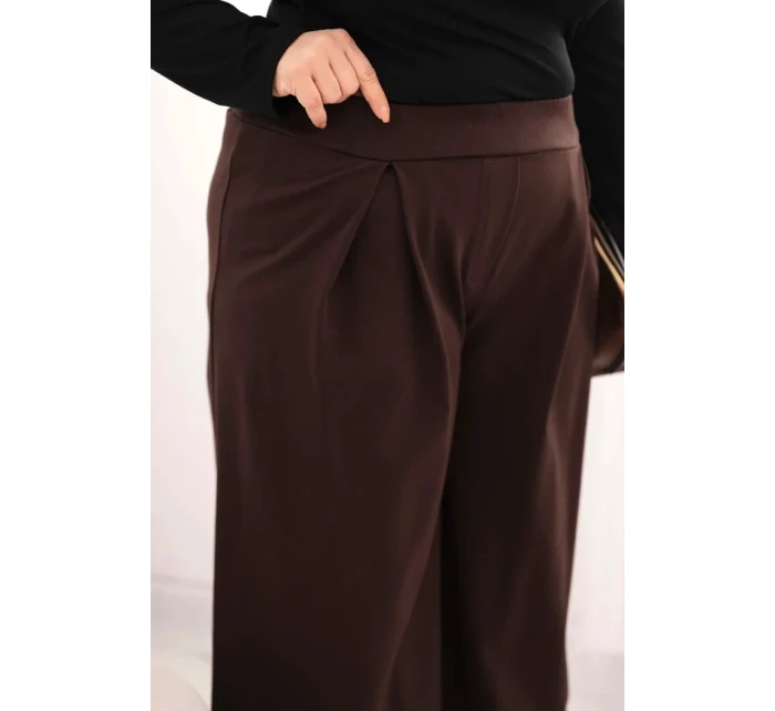 Dámské kalhoty Plus Size s širokými nohavicemi a model 21728709 hnědé - K-Fashion