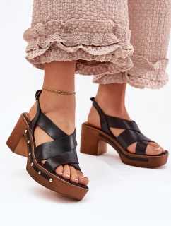 Kožené Sandály Na Podpatku model 21699718 Černé - Zazoo
