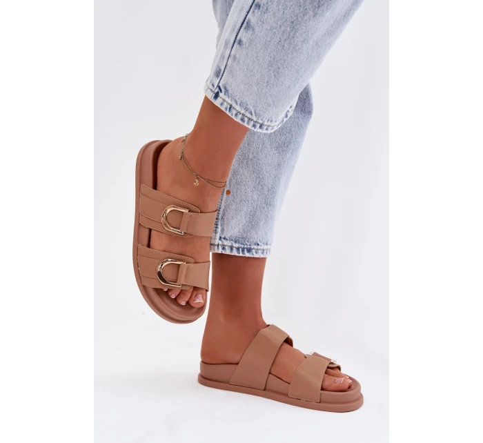 Eko kožené dámské pantofle s pásky tmavě béžové Rosinessa Eko kožené dámské pantofle s pásky tmavě béžové Rosinessa