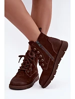 Dámské kožené lněné boty model 22539552 hnědé - VINCEZA Dámské kožené lněné boty model 22539552 hnědé - VINCEZA
