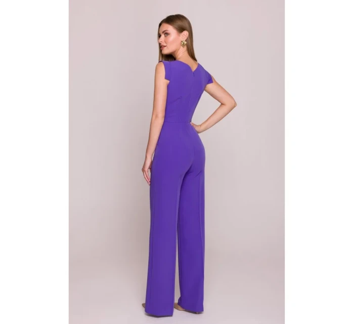 S407 Elegantní overal s asymetrickým výstřihem - fialový