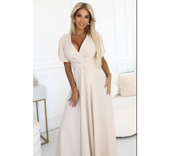 dlouhé šaty s rozparkem na rukávy a výstřihem BEACH model 21257172 - numoco dlouhé šaty s rozparkem na rukávy a výstřihem BEACH model 21257172 - numoco