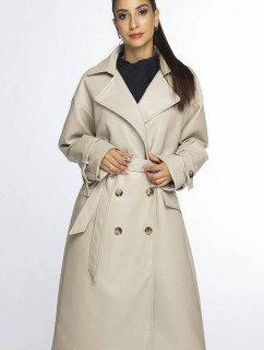 Béžový klasický dámský kabát z ekologické kůže model 19035464 - Ann Gissy