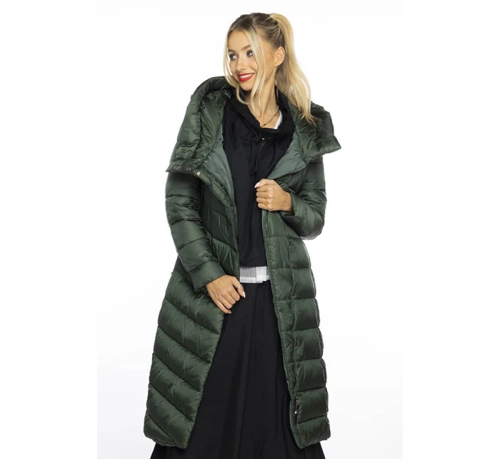Dlouhá zelená dámská bunda s kapucí model 21247128 - Ann Gissy