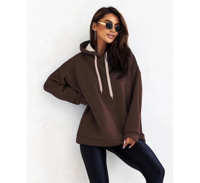 Hrubší dámská klokaní mikina v čokoládové barvě model 21809045 - Moon Hrubší dámská klokaní mikina v čokoládové barvě model 21809045 - Moon