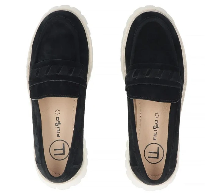 Dámské kožené polobotky semišové lordy černé Filippo DP7554 Dámské kožené polobotky semišové lordy černé Filippo DP7554