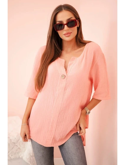 Dámská mušelínová košile s knoflíkem meruňka Dámská mušelínová košile s knoflíkem meruňka