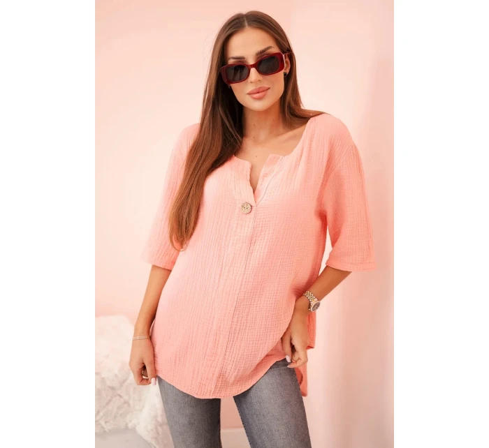 Dámská mušelínová košile s knoflíkem meruňka Dámská mušelínová košile s knoflíkem meruňka