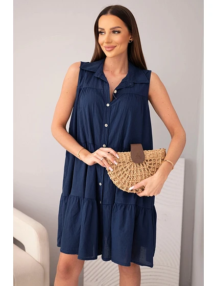 Dámské bavlněné košilové šaty bez rukávů s knoflíky námořnická modrá Dámské bavlněné košilové šaty bez rukávů s knoflíky námořnická modrá