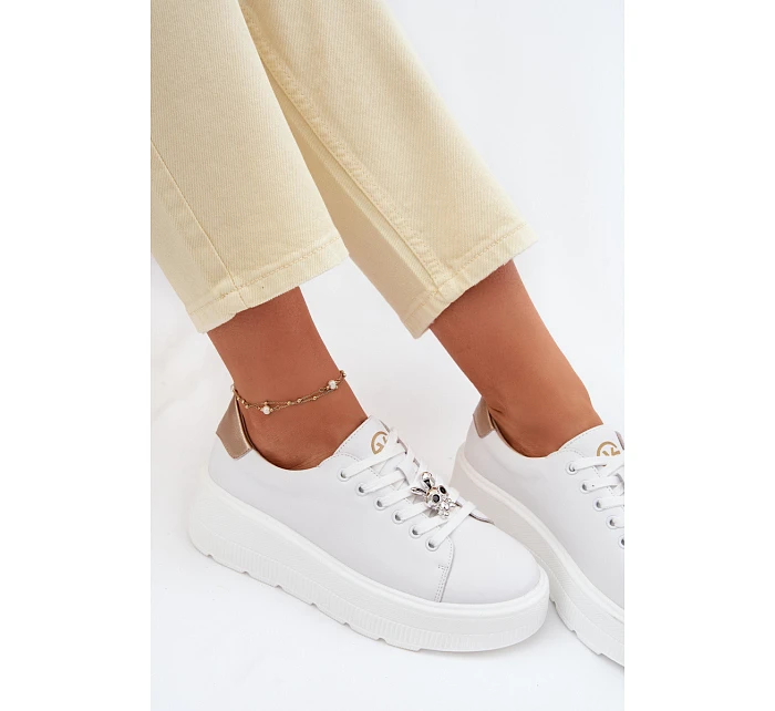 Kožené dámské tenisky na platformě s přezkou Vinceza 39973 Bílé Kožené dámské tenisky na platformě s přezkou Vinceza 39973 Bílé