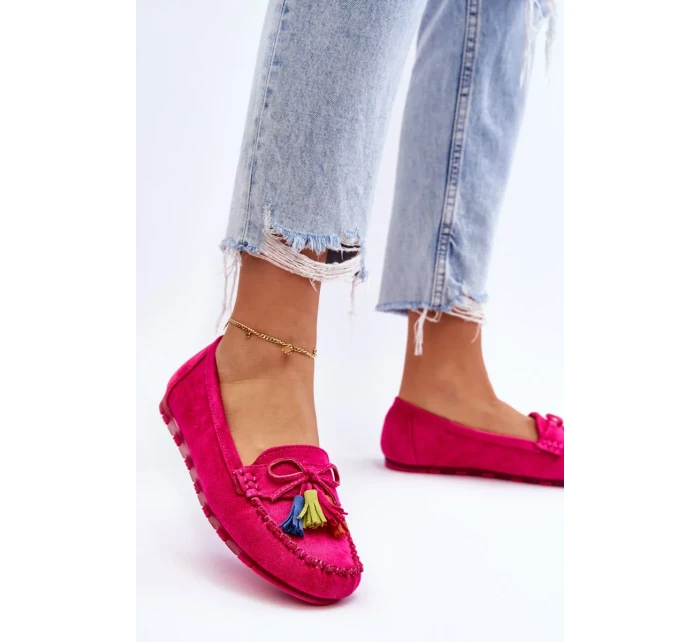 Semišové Mokasíny S Mašlí A Třásněmi Fuchsie Dorine