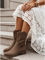 Dámské prolamované kozačky na nízkém podpatku hnědé FashionStreet ZY1432