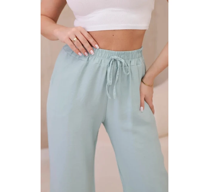 Viskózové kalhoty se širokými nohavicemi tmavá máta