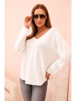 Dámský svetr s viskózou a výstřihem do V bílý