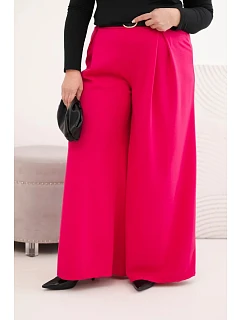 Dámské kalhoty Plus Size se širokými nohavicemi a páskem fuchsiová