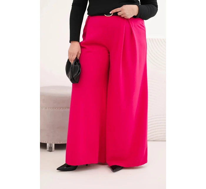 Dámské kalhoty Plus Size se širokými nohavicemi a páskem fuchsiová