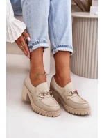 model 21669398 Lakované Polobotky Dámské Na Podpatku Přírodní Kůže Světle Béžové - Zazoo