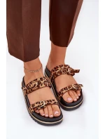 Dámské pantofle na platformě s pásky a sponami hnědé Ziferte Dámské pantofle na platformě s pásky a sponami hnědé Ziferte