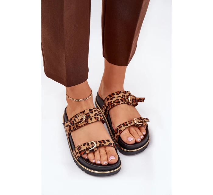 Dámské pantofle na platformě s pásky a sponami hnědé Ziferte Dámské pantofle na platformě s pásky a sponami hnědé Ziferte