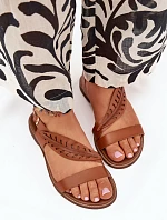 Dámské sandály z přírodní kůže na plochém podpatku Zazoo 3564 Camel