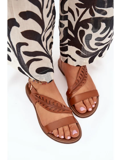 Dámské sandály z přírodní kůže na plochém podpatku Zazoo 3564 Camel Dámské sandály z přírodní kůže na plochém podpatku Zazoo 3564 Camel