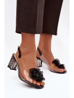 Sandály na podpatku s ozdobou D&A MR52-238 Černé Sandály na podpatku s ozdobou D&A MR52-238 Černé