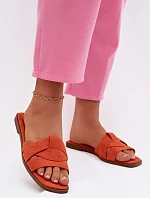 Dámské ploché nazouváky s pásky Eko semiš Oranžové Florane