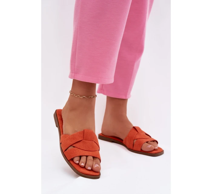 Dámské ploché nazouváky s pásky Eko semiš Oranžové Florane